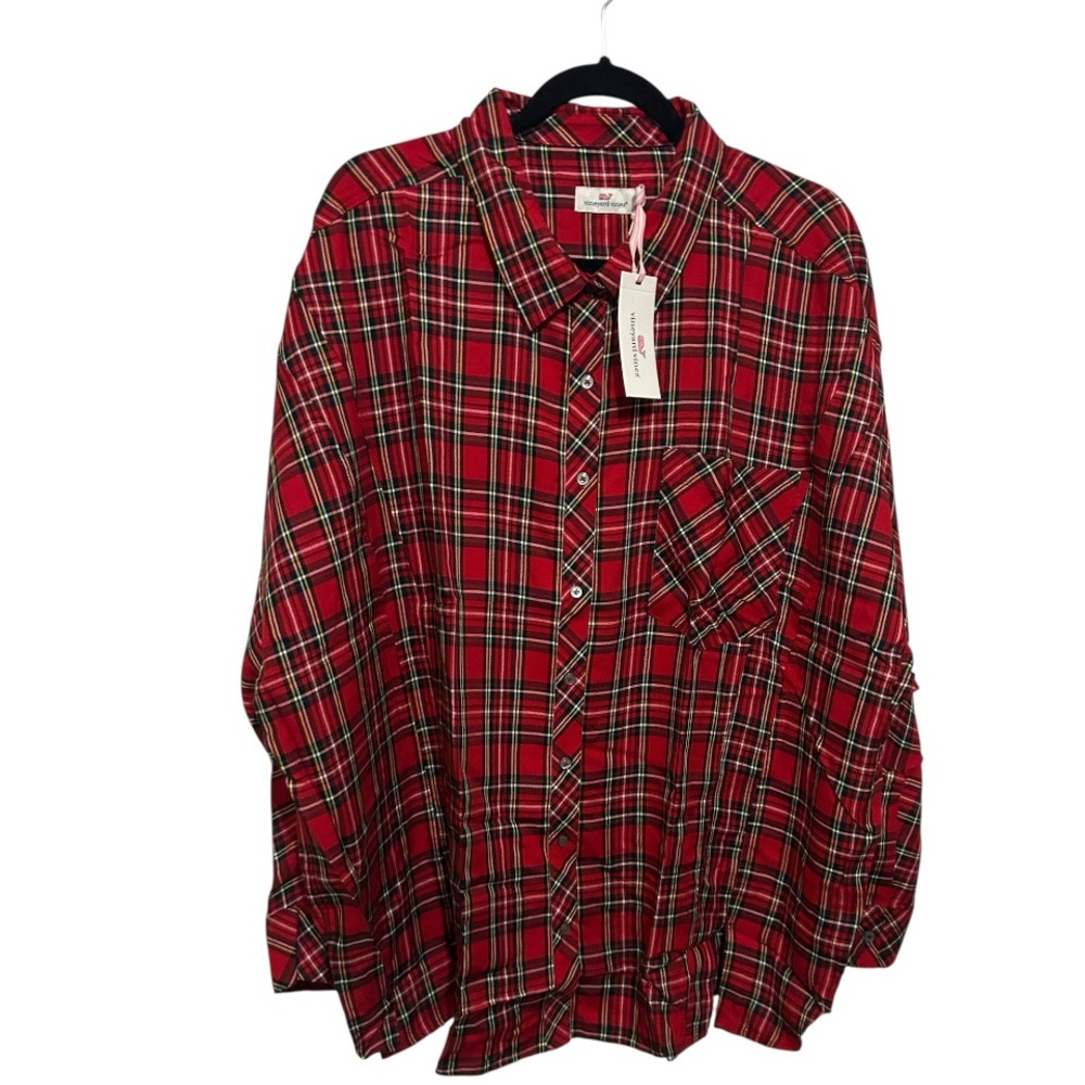 Vineyard Vines Plaid Weekend Button Down — Red Velvet, Size 24, NWT
